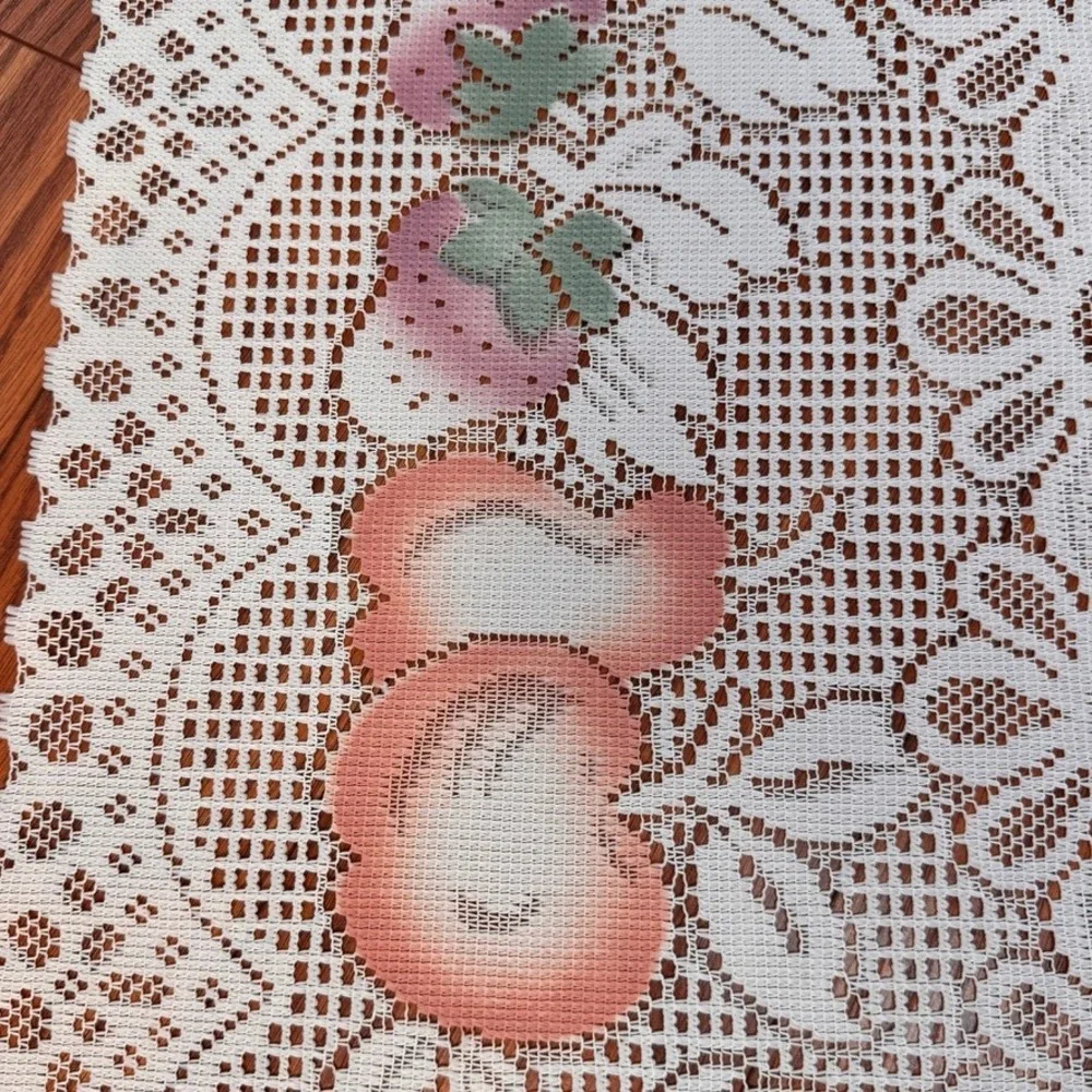 Vintage White Lace Table Runner Fruit Cottagecore Scalloped Edge 57 Inch